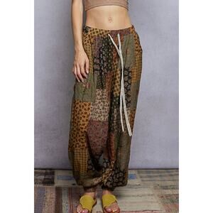 New!!! Patchwork Print Boho Harem Pants Drawstring Waist, Balloon Joggers small